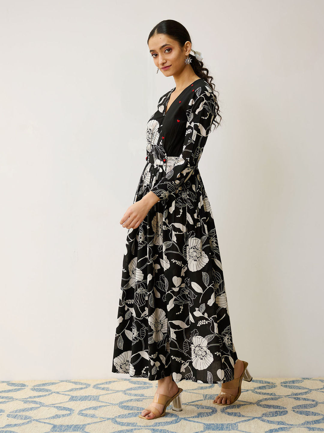 Black Ayesha Cotton Overlap Dress with Hand Embroidery Detail