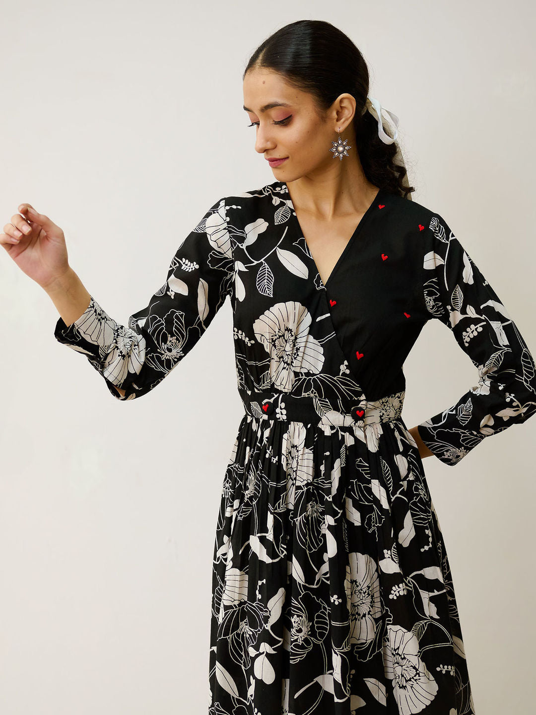 Black Ayesha Cotton Overlap Dress with Hand Embroidery Detail