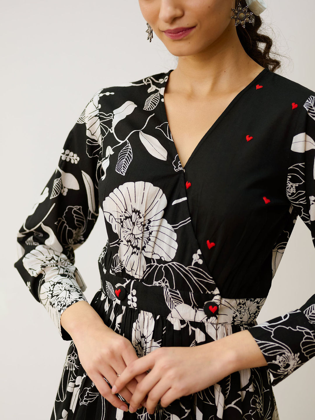 Black Ayesha Cotton Overlap Dress with Hand Embroidery Detail