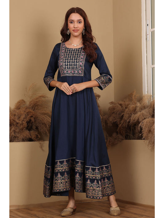 Blue Embroidered Maxi Dress