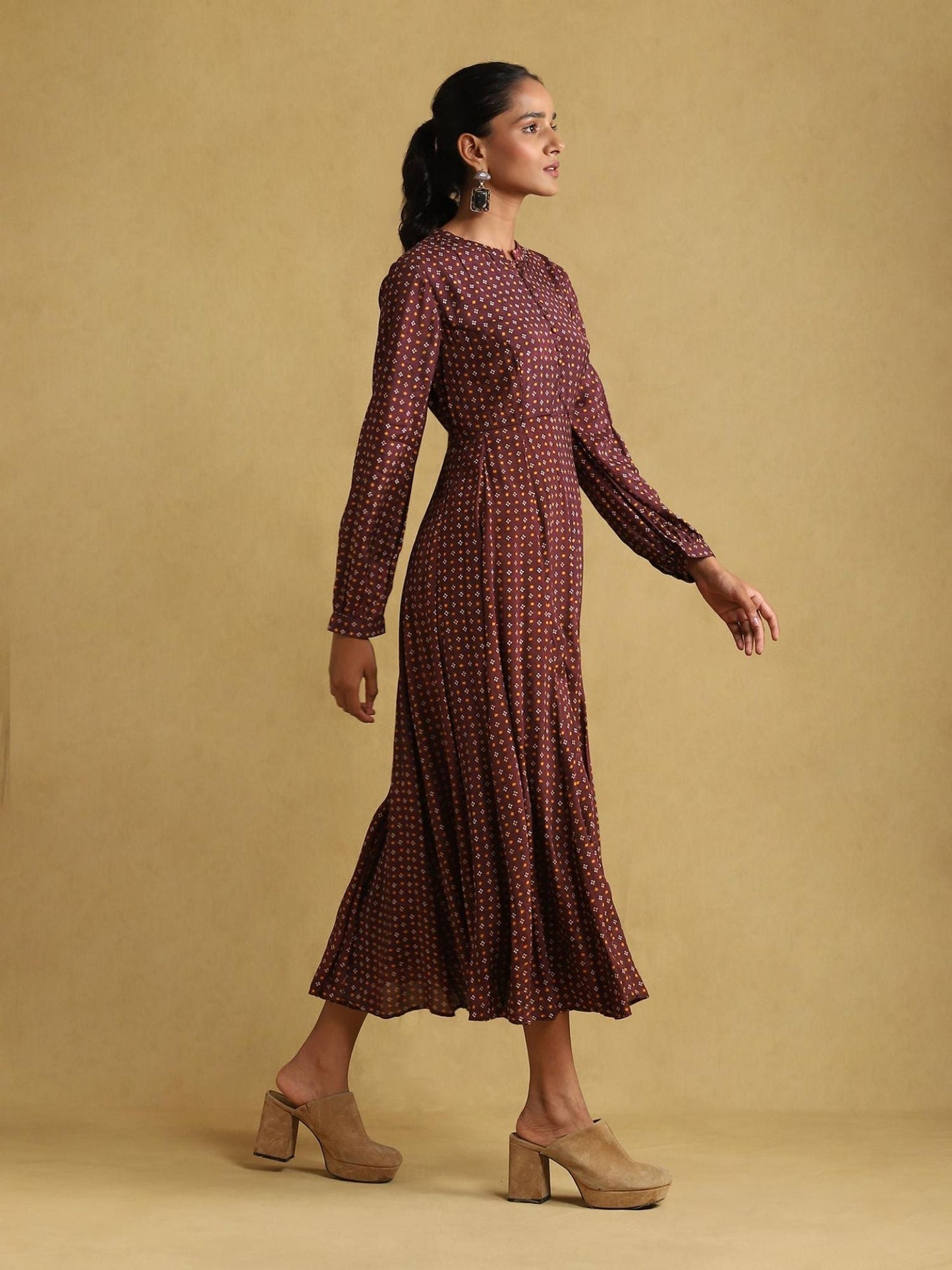 Burgundy Printed Dress