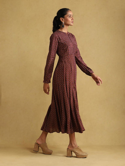 Burgundy Printed Dress