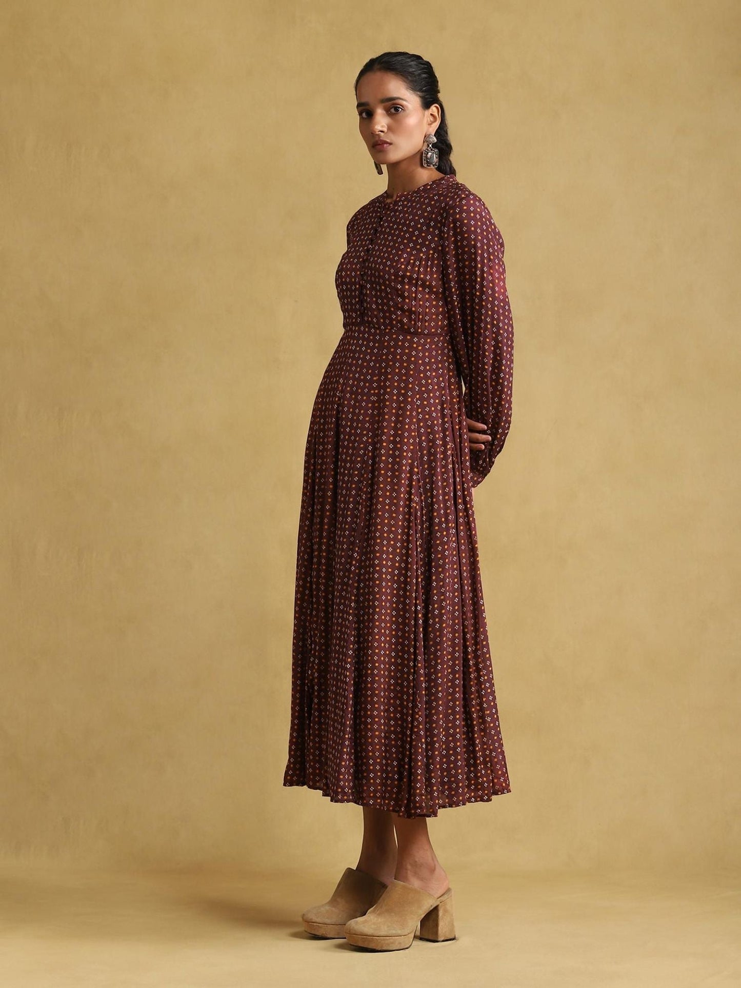 Burgundy Printed Dress