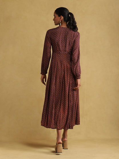 Burgundy Printed Dress