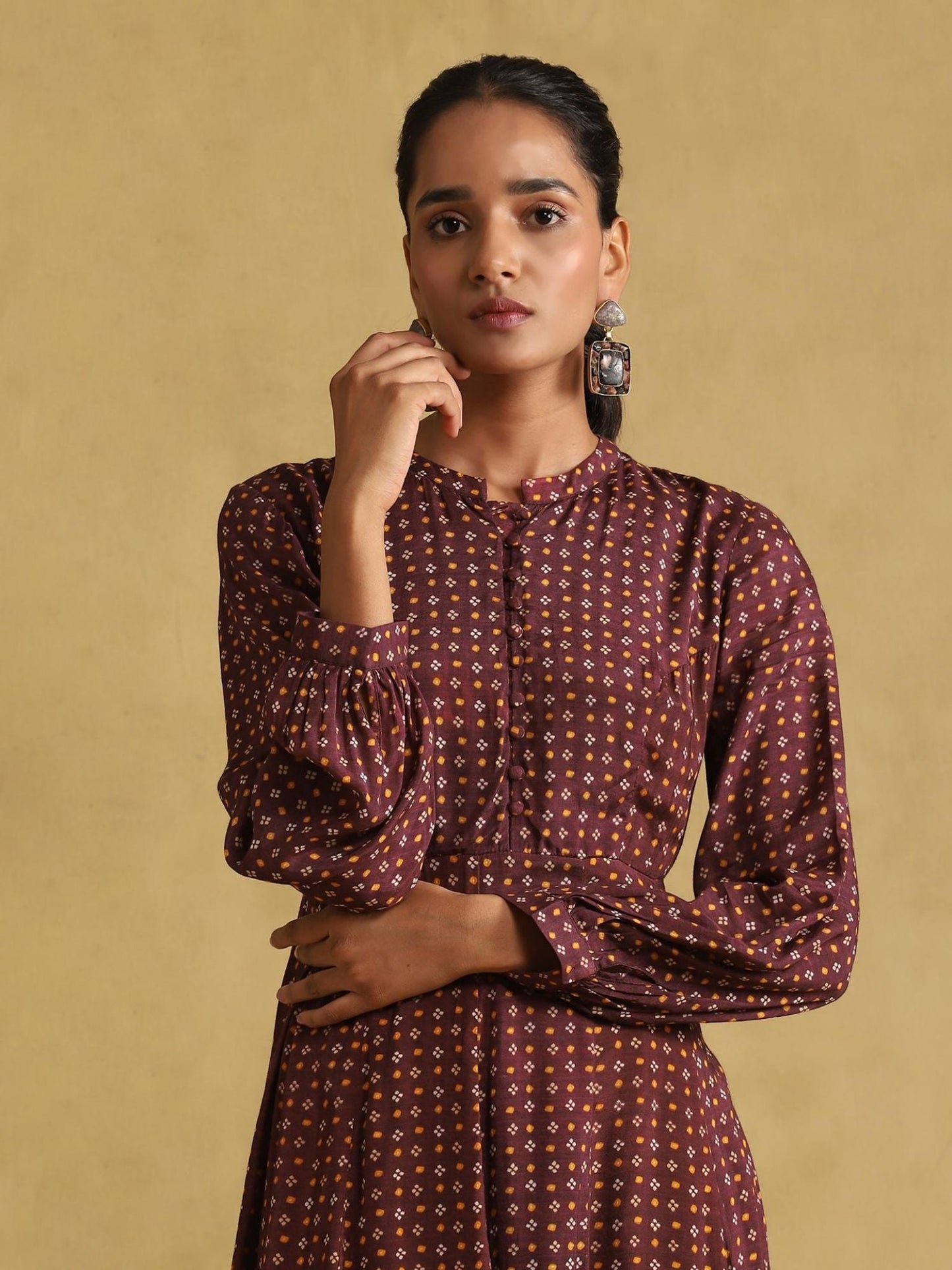 Burgundy Printed Dress