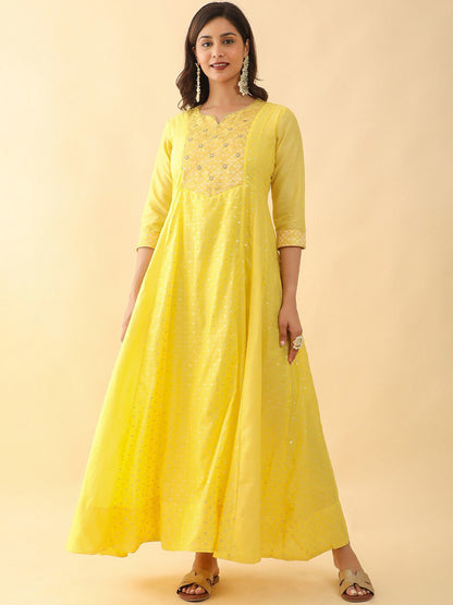 Ethnic Motifs Embellished Silk Anarkali Ethnic Dress