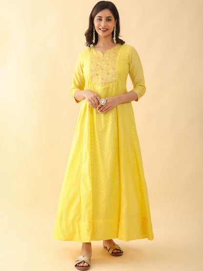 Ethnic Motifs Embellished Silk Anarkali Ethnic Dress