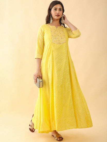 Ethnic Motifs Embellished Silk Anarkali Ethnic Dress