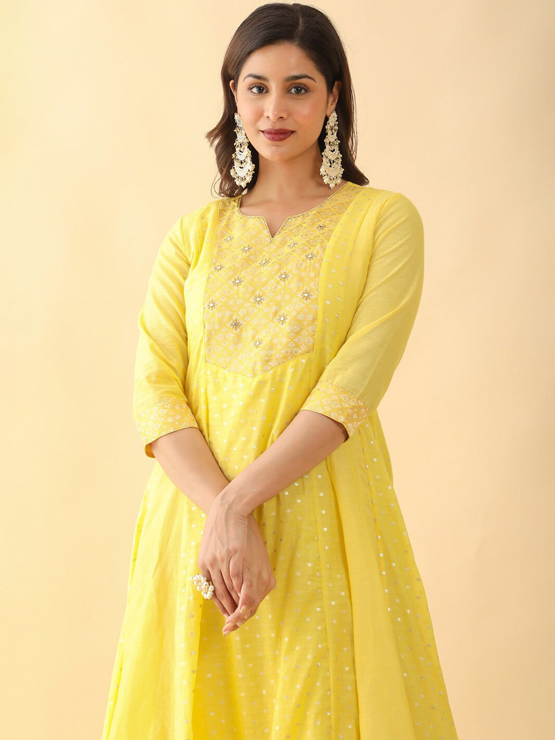 Ethnic Motifs Embellished Silk Anarkali Ethnic Dress