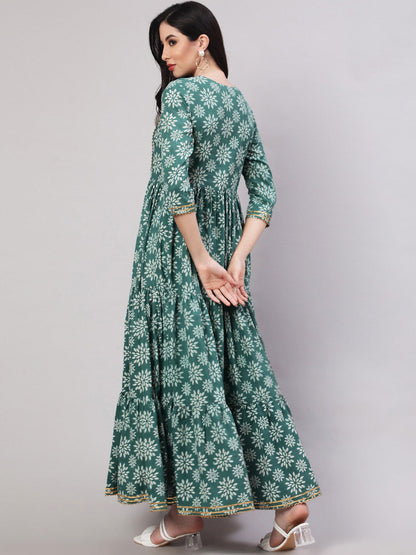 Ethnic Motifs Printed Embroidered Tiered Fit & Flare Ethnic Dress