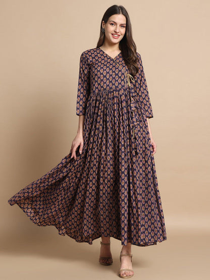 Floral Printed V-Neck Pure Cotton Fit & Flare Kurta