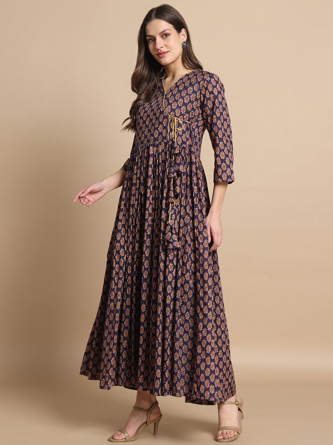 Floral Printed V-Neck Pure Cotton Fit & Flare Kurta