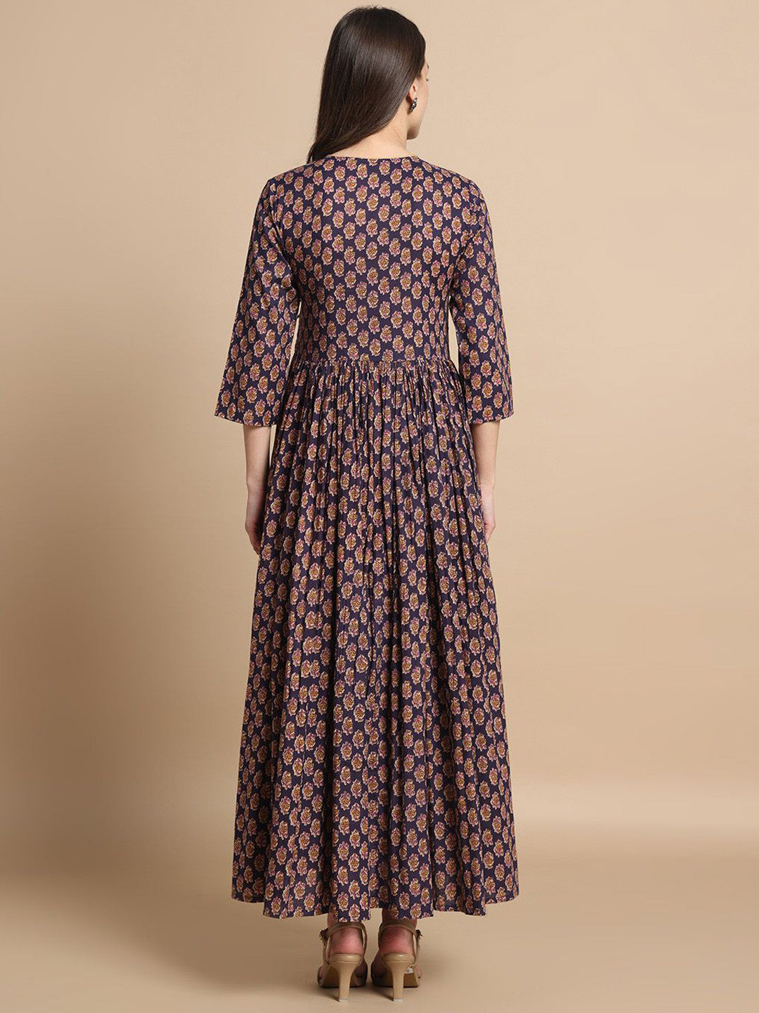 Floral Printed V-Neck Pure Cotton Fit & Flare Kurta