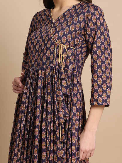 Floral Printed V-Neck Pure Cotton Fit & Flare Kurta