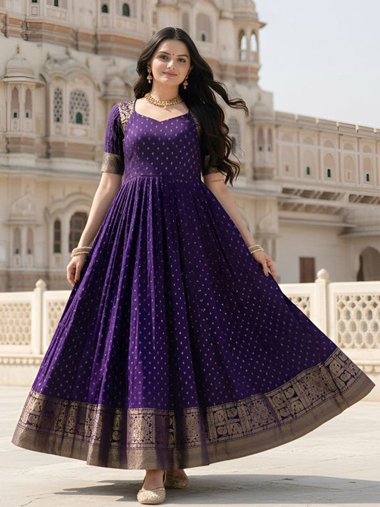 Floral Self Design Sweetheart Neck Silk Anarkali Ethnic Dresses
