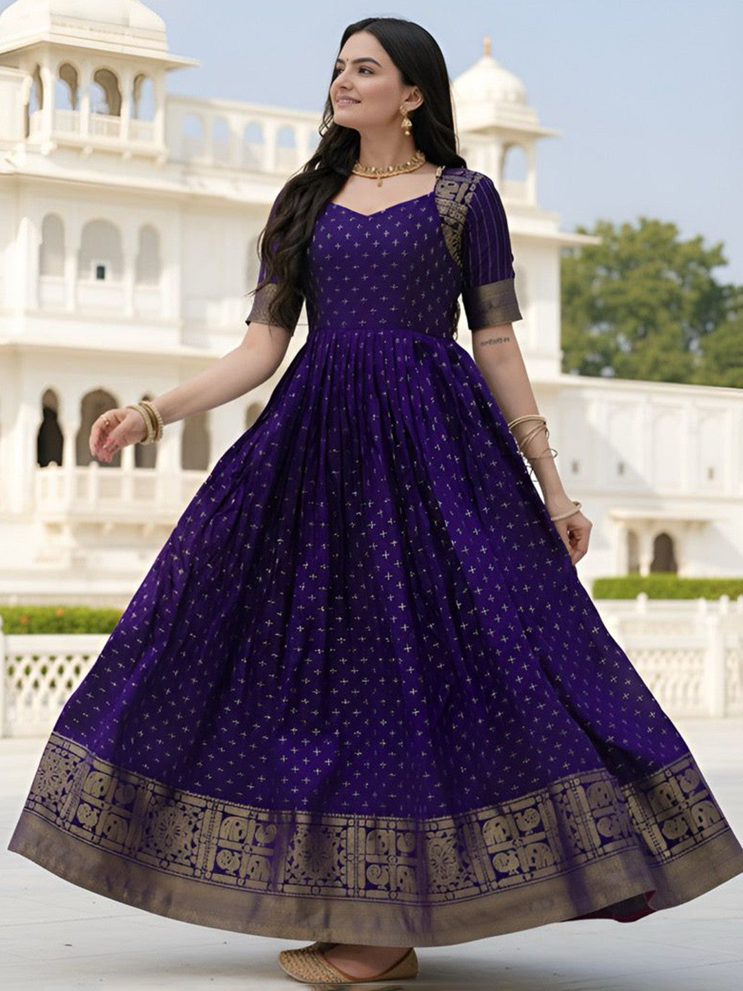 Floral Self Design Sweetheart Neck Silk Anarkali Ethnic Dresses