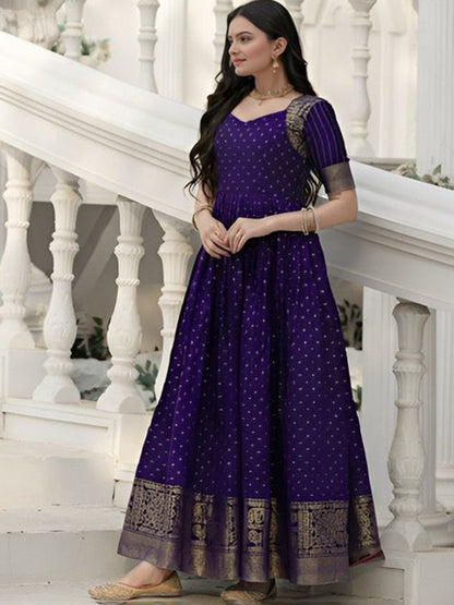 Floral Self Design Sweetheart Neck Silk Anarkali Ethnic Dresses