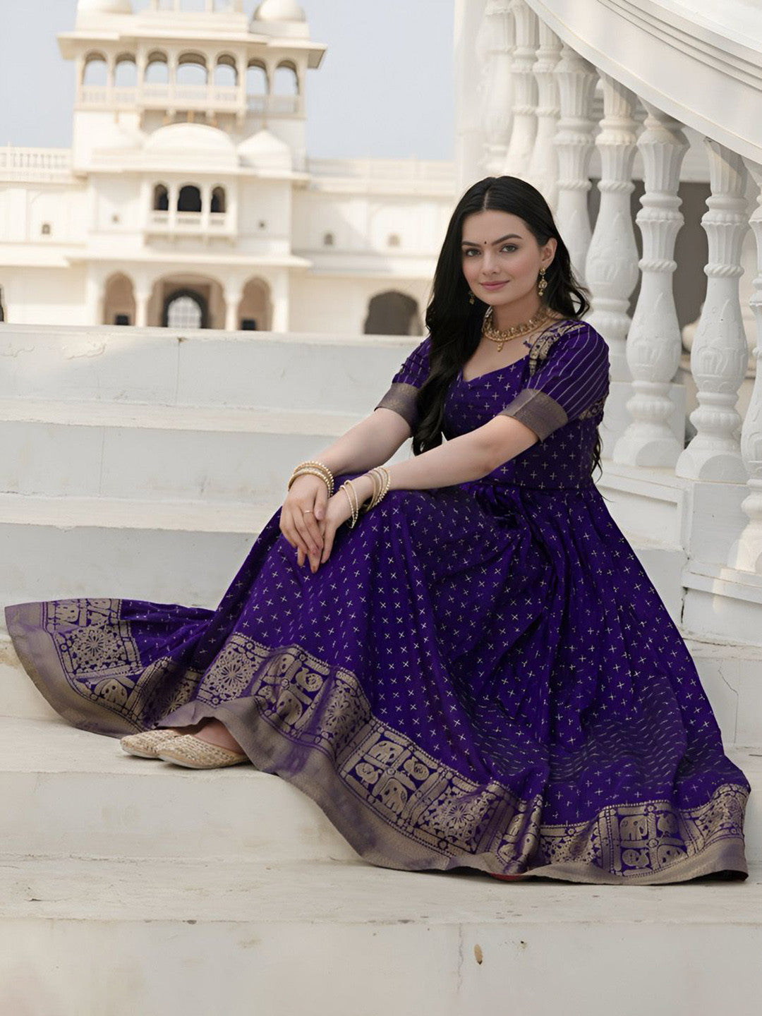 Floral Self Design Sweetheart Neck Silk Anarkali Ethnic Dresses