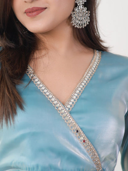 Luxe Ocean Blue Organza Angarkha Style Dress