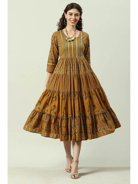 Ochre Flared Mustard Midi Dress