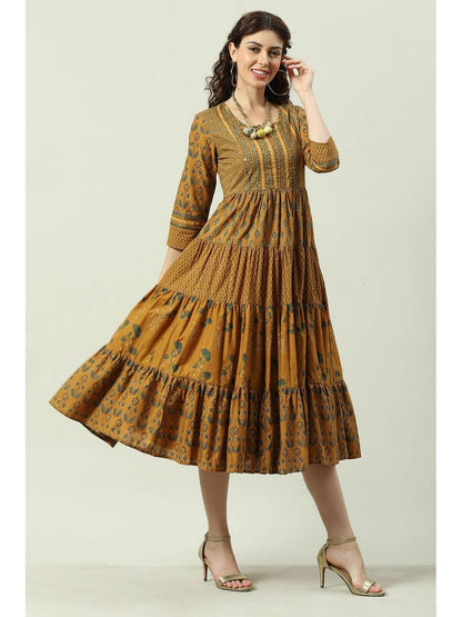Ochre Flared Mustard Midi Dress