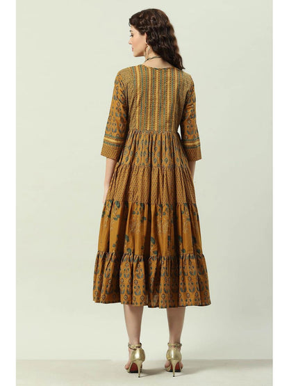 Ochre Flared Mustard Midi Dress