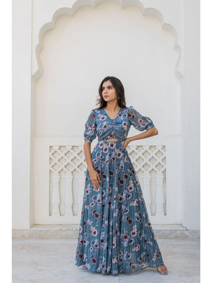 Printed Satin Georgette Gown