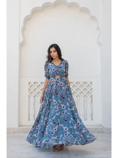 Printed Satin Georgette Gown