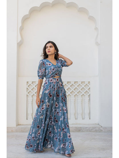Printed Satin Georgette Gown