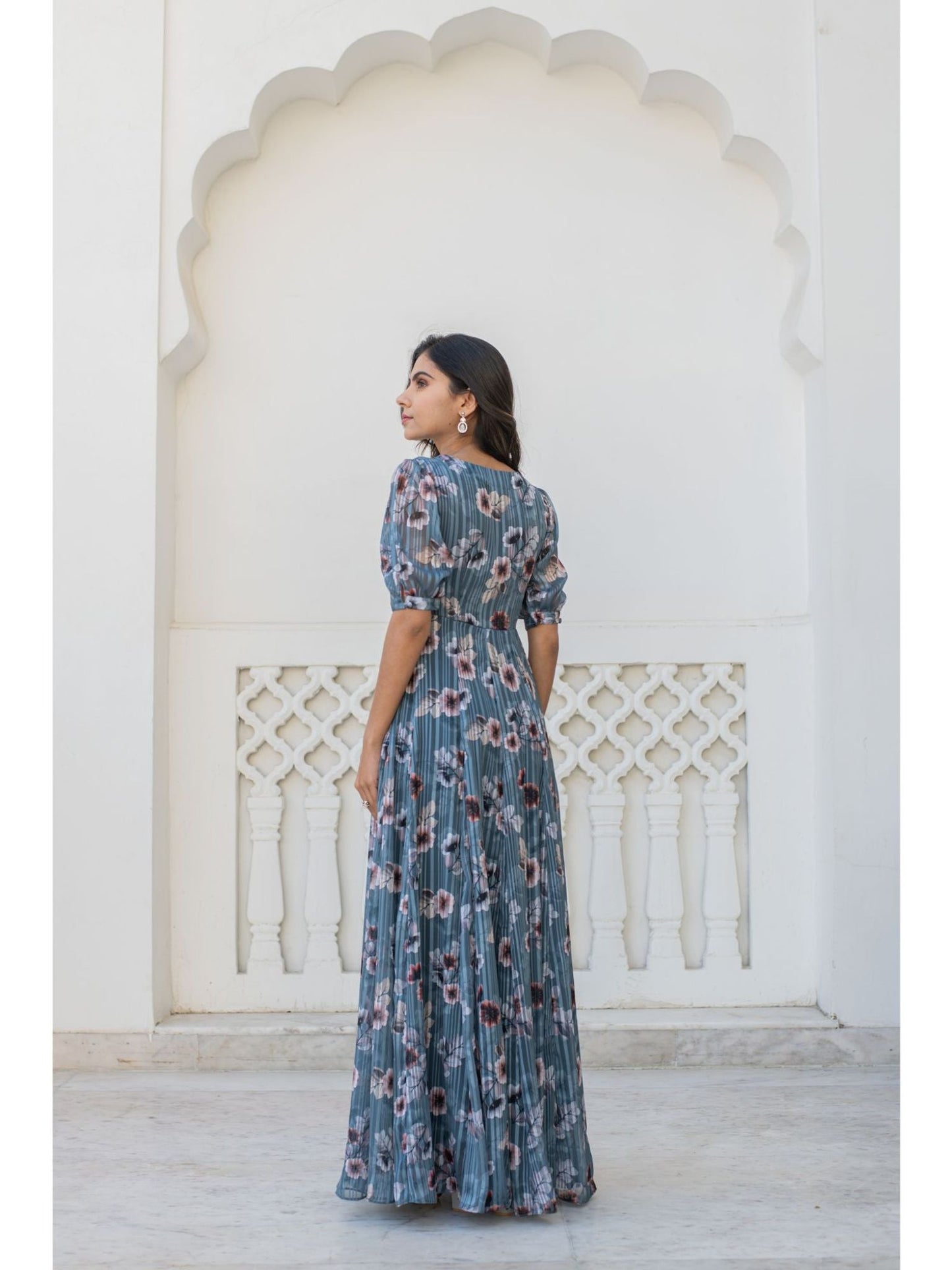 Printed Satin Georgette Gown