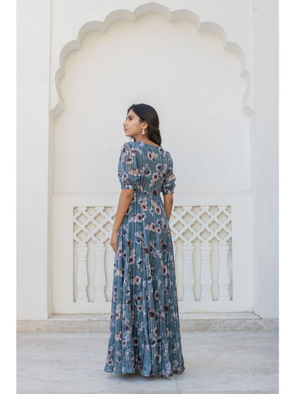 Printed Satin Georgette Gown