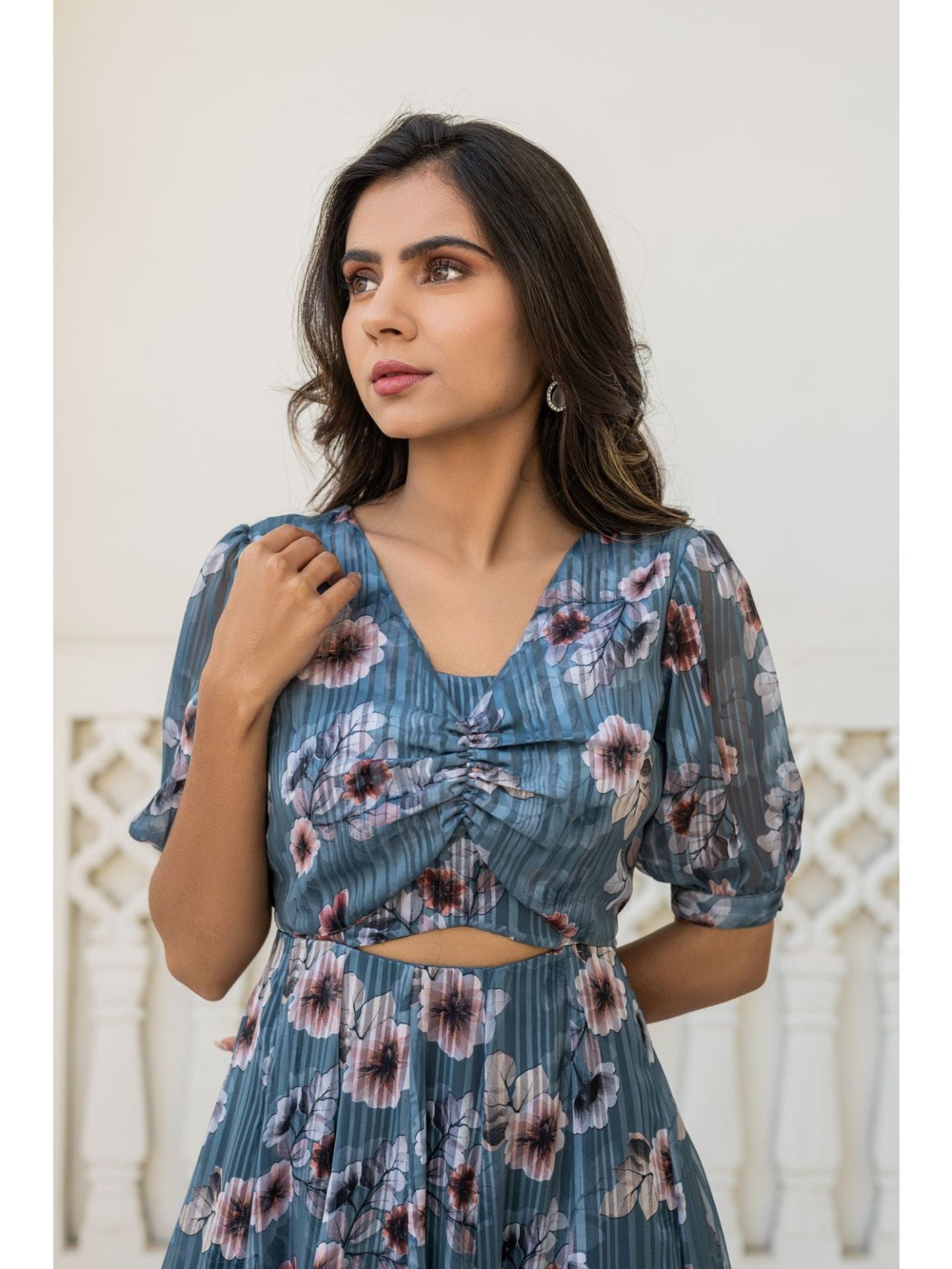 Printed Satin Georgette Gown