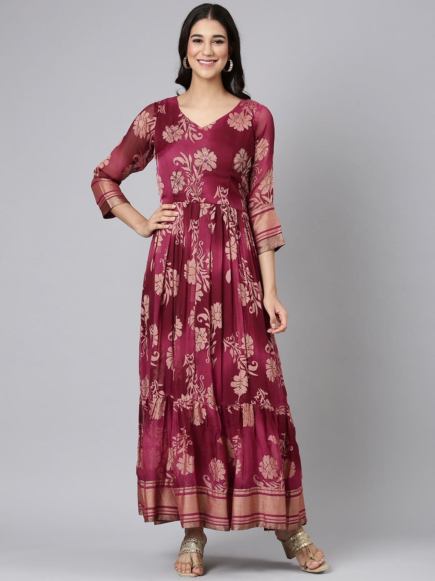 Purple Casual Floral Maxi Dress