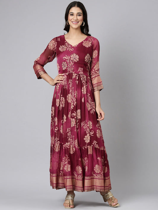 Purple Casual Floral Maxi Dress