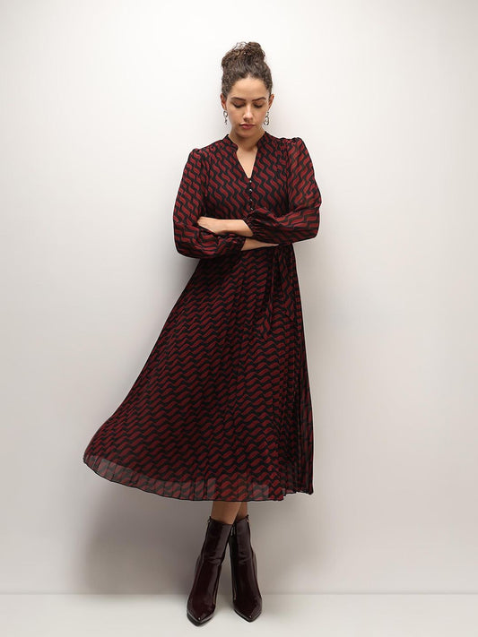 Red Printed Midi Dress (Set of 2)