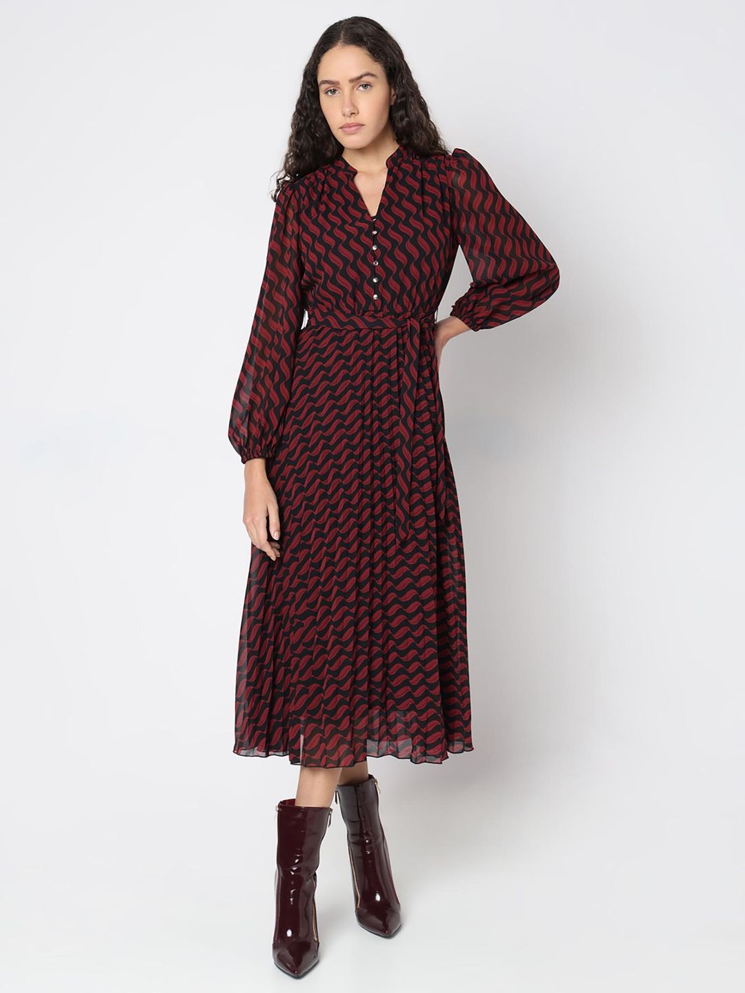 Red Printed Midi Dress (Set of 2)
