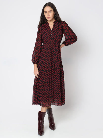 Red Printed Midi Dress (Set of 2)