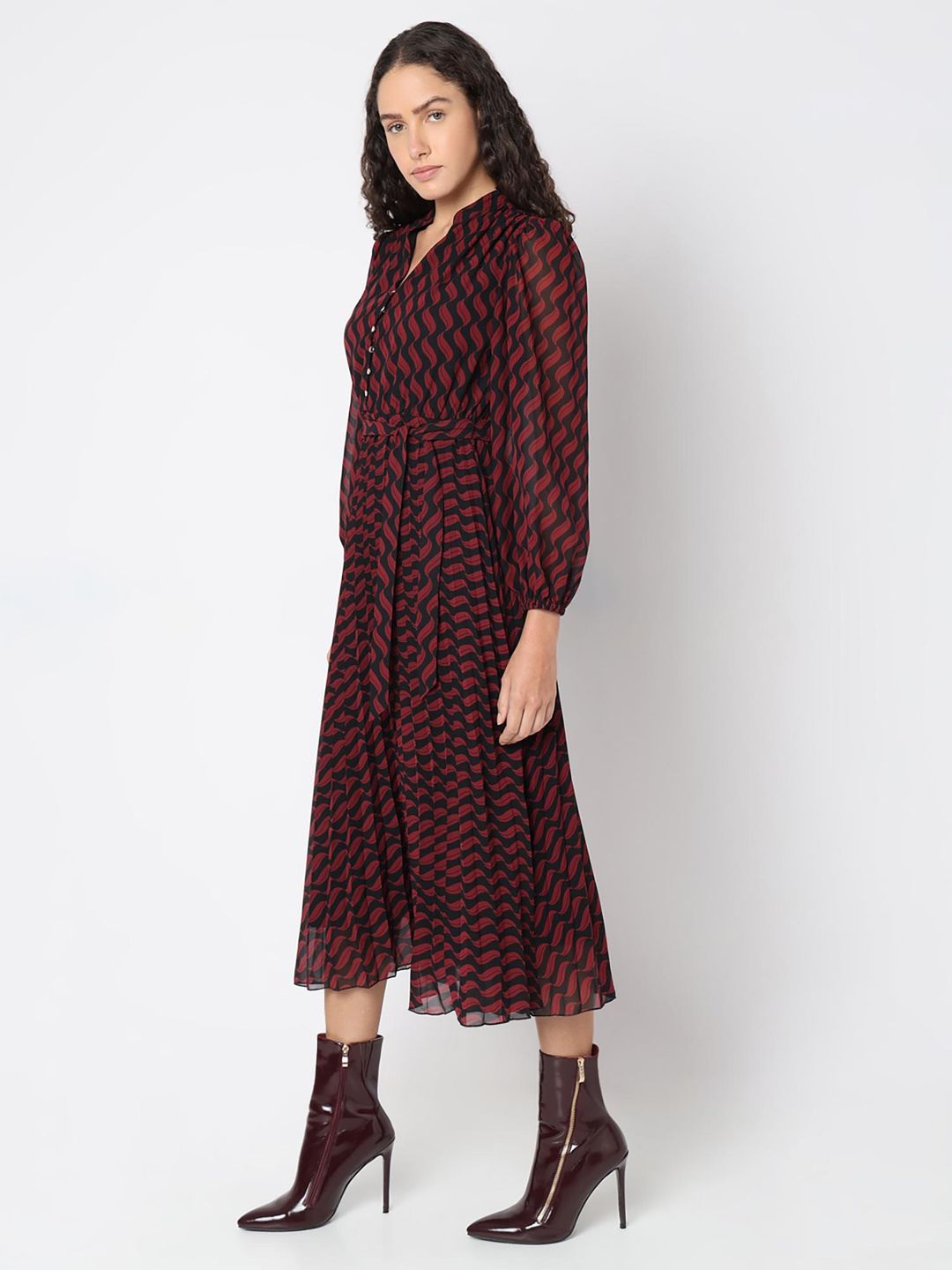 Red Printed Midi Dress (Set of 2)
