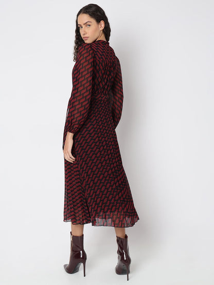 Red Printed Midi Dress (Set of 2)