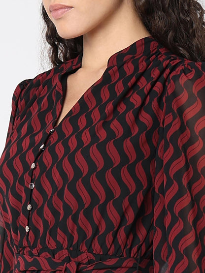 Red Printed Midi Dress (Set of 2)