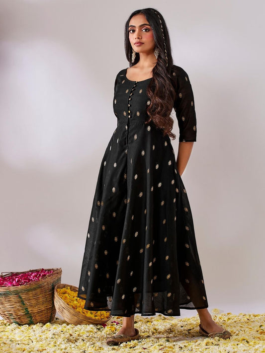 Tulsi Black Banarasi Fit & Flare Maxi Dress