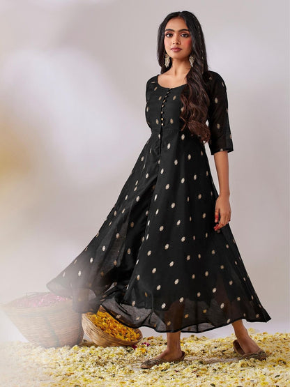 Tulsi Black Banarasi Fit & Flare Maxi Dress