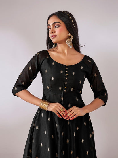Tulsi Black Banarasi Fit & Flare Maxi Dress