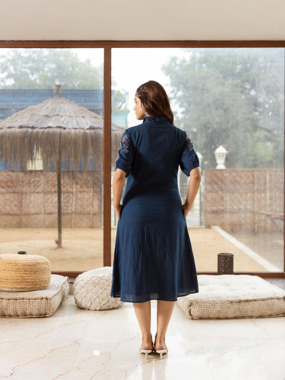 Viva Azure Embroidery Cotton Midi Dress