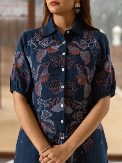 Viva Azure Embroidery Cotton Midi Dress