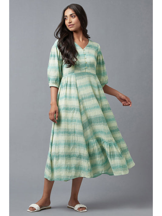 White Green Tie & Dye Dress