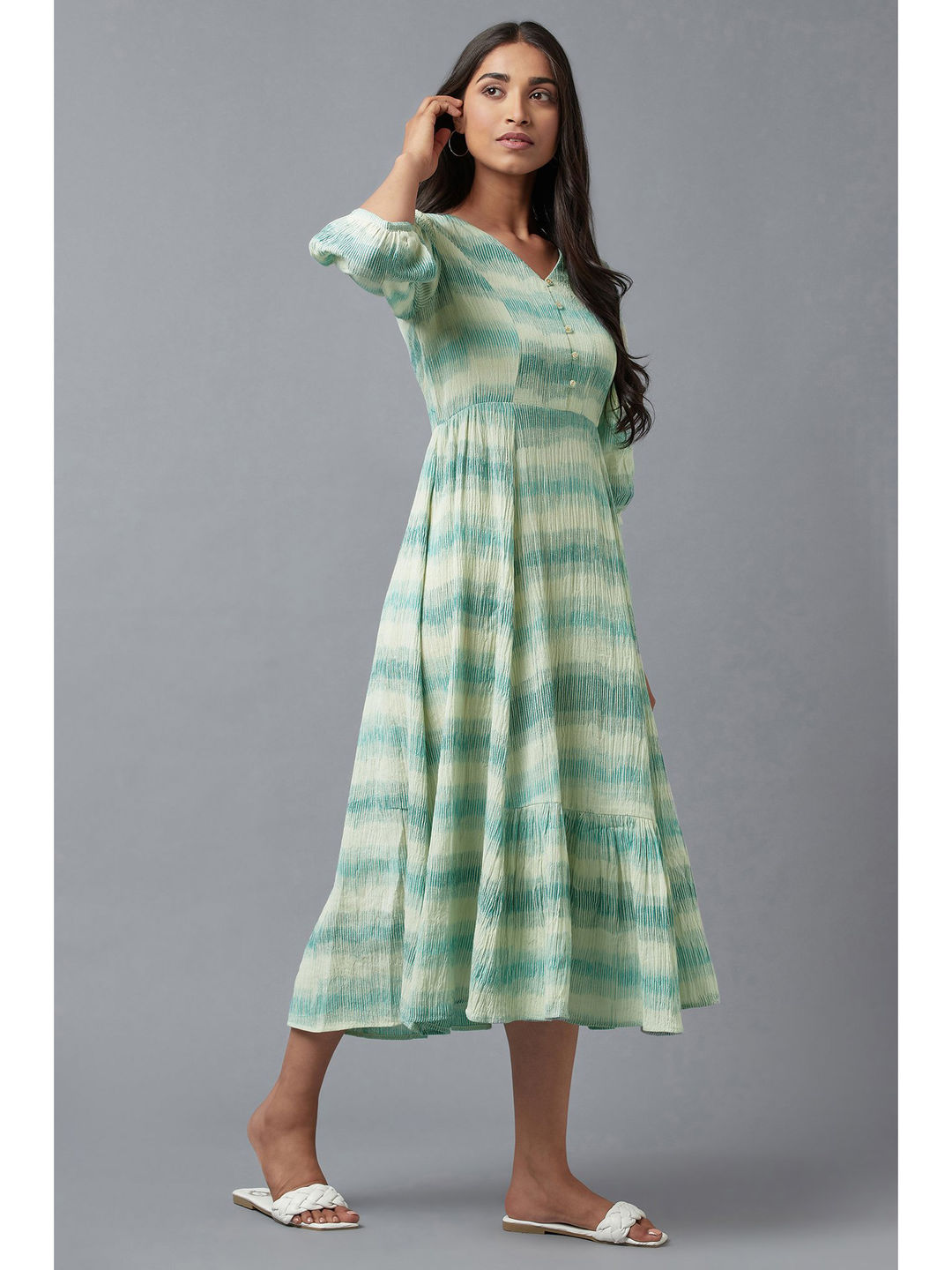 White Green Tie & Dye Dress