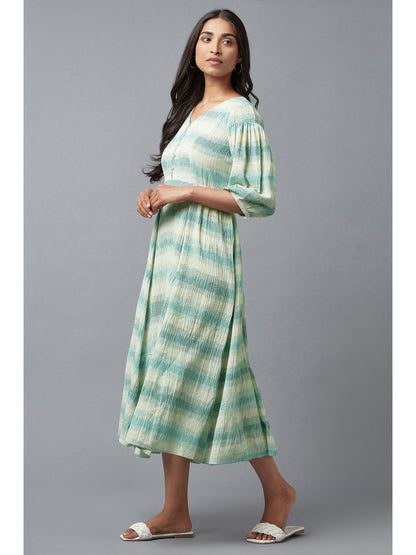 White Green Tie & Dye Dress