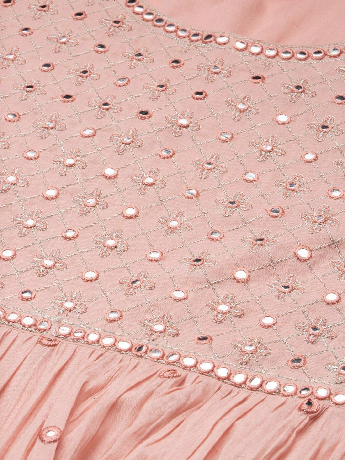 Women Ethnic Embroidered Cotton Peach Color Midi Dress