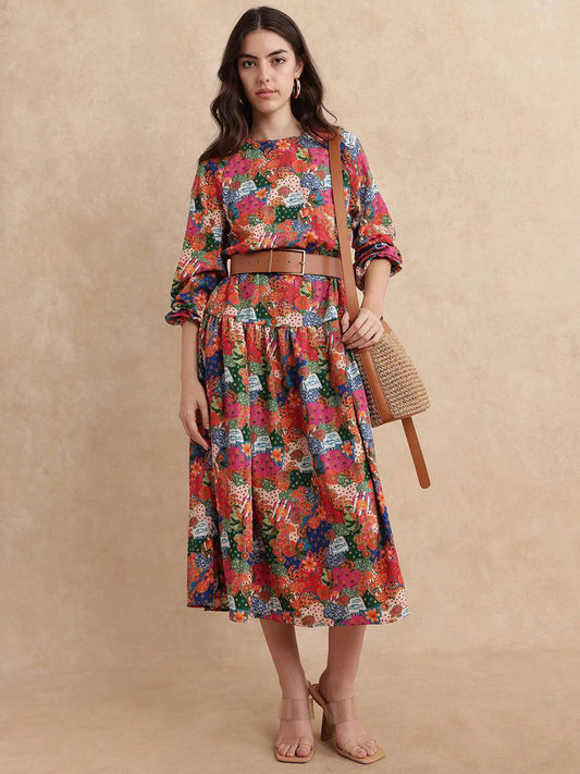 Women Floral Printed A-Line Midi Dress